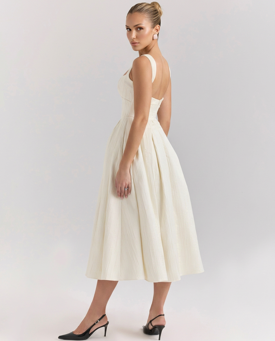 Patsy | Satin-Look Corset Midi Dress with Pleated Skirt