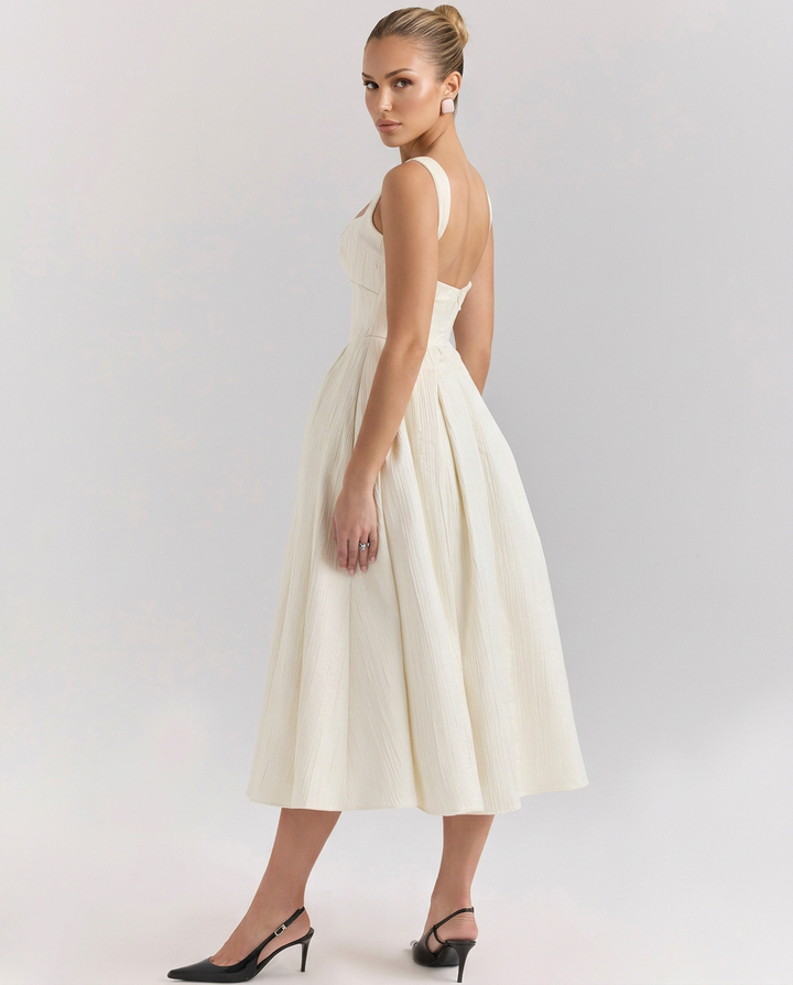 Patsy | Satin-Look Corset Midi Dress with Pleated Skirt