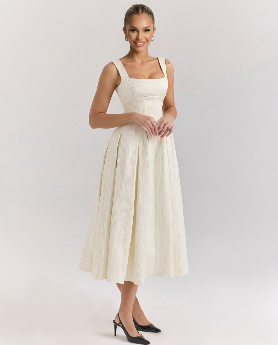 Patsy | Satin-Look Corset Midi Dress with Pleated Skirt