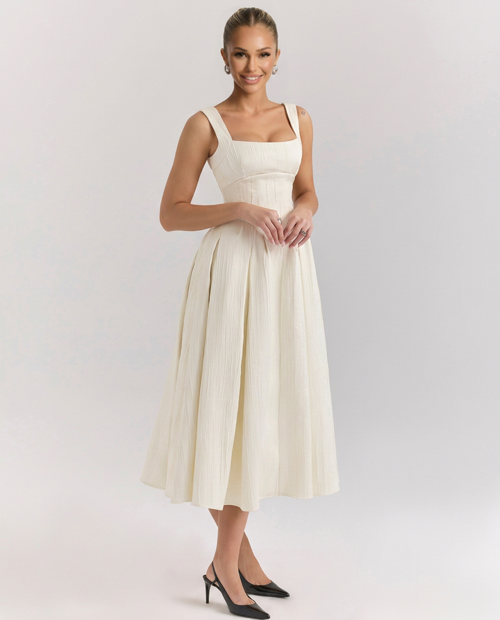 Patsy | Satin-Look Corset Midi Dress with Pleated Skirt