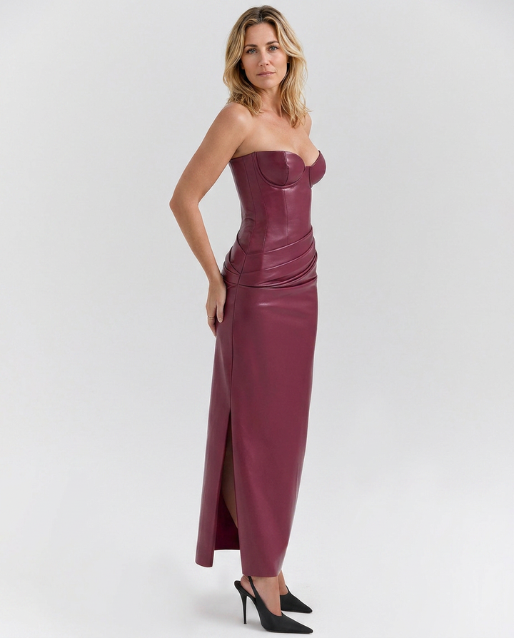 Jolene | Strapless Vegan Leather Maxi Dress