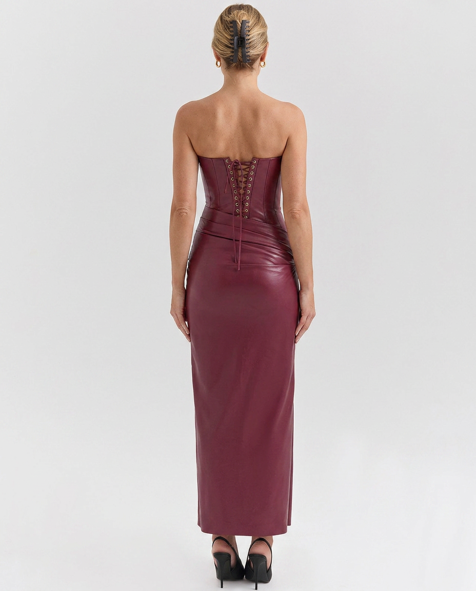 Jolene | Strapless Vegan Leather Maxi Dress