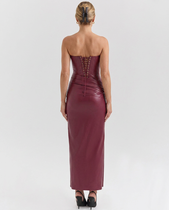 Jolene | Strapless Vegan Leather Maxi Dress