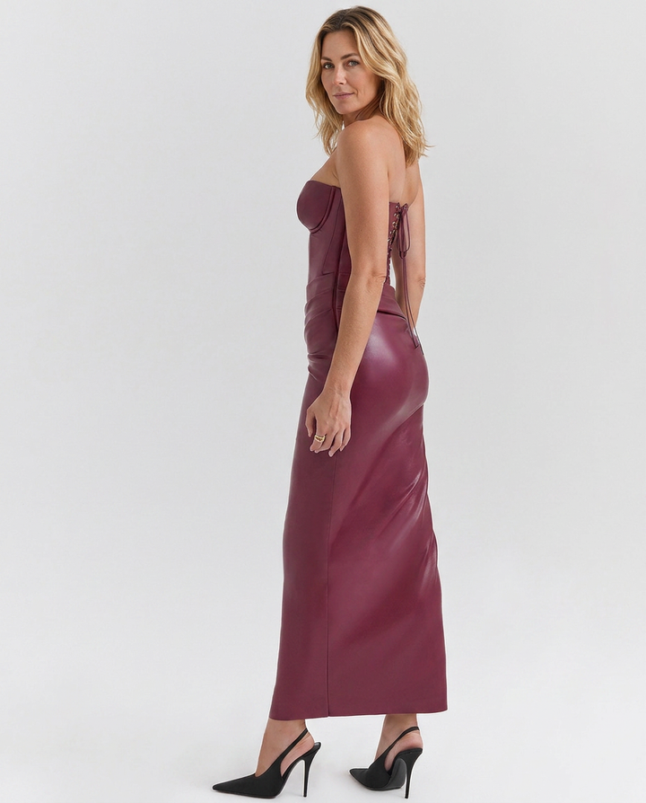 Jolene | Strapless Vegan Leather Maxi Dress
