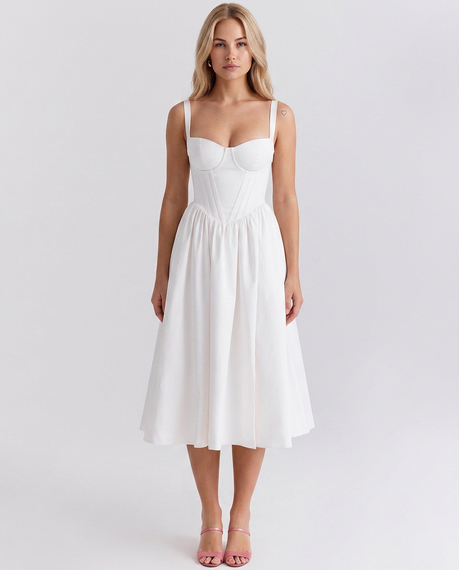 Wendi | Floral Print Corset Midi Sundress