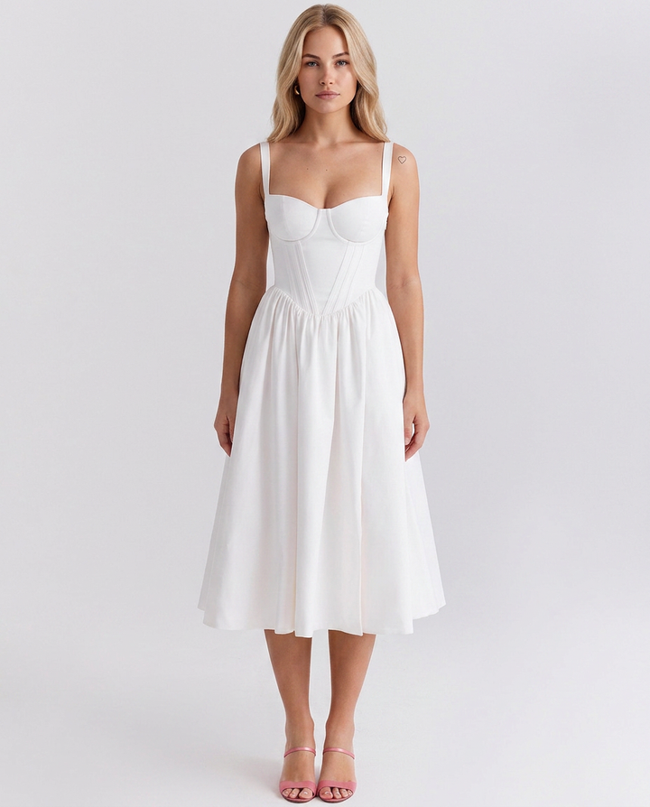 Wendi | Floral Print Corset Midi Sundress