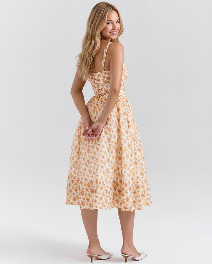 Wendi | Floral Print Corset Midi Sundress