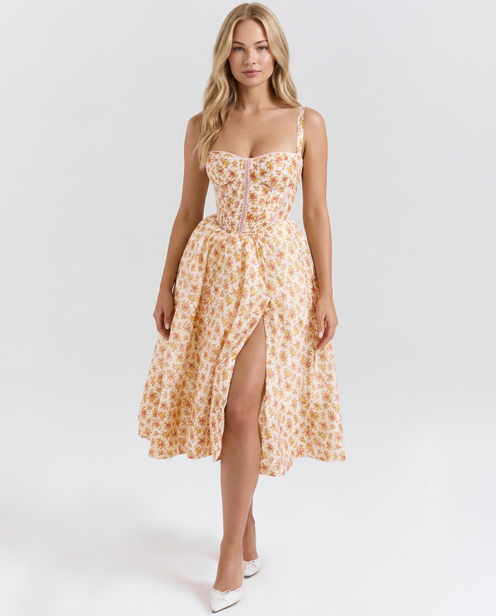 Wendi | Floral Print Corset Midi Sundress