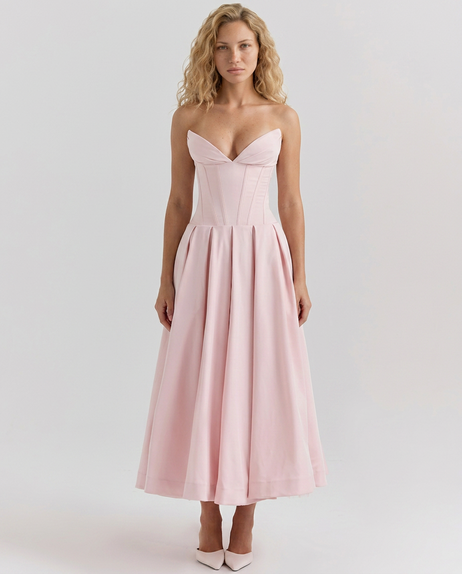 Kate | Strapless Tulle Midi Dress