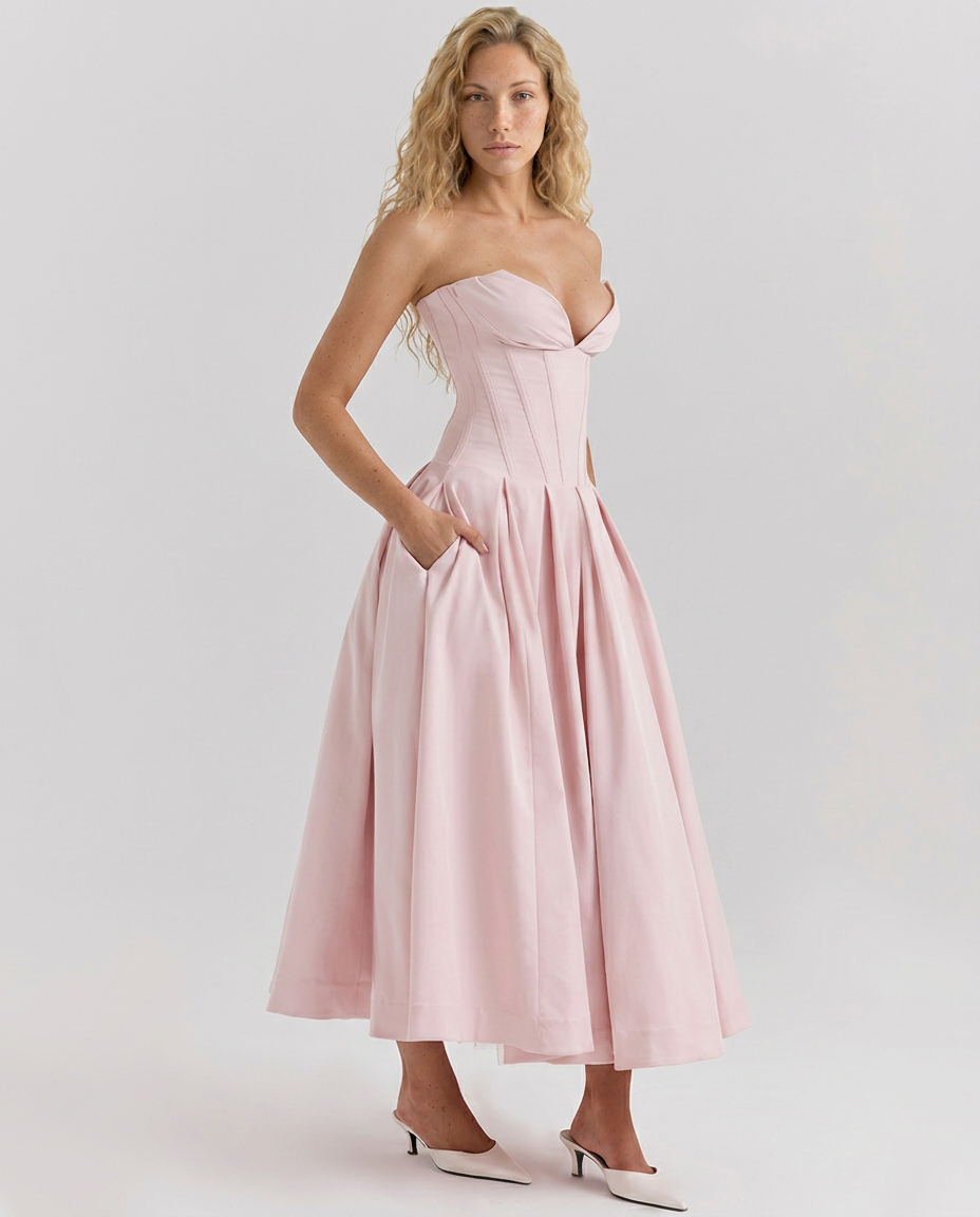 Kate | Strapless Tulle Midi Dress