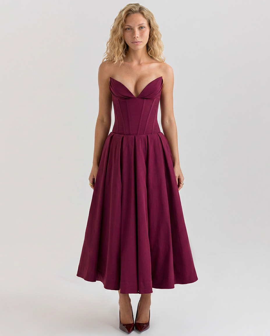 Kate | Strapless Tulle Midi Dress