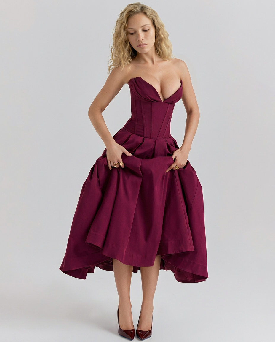 Kate | Strapless Tulle Midi Dress