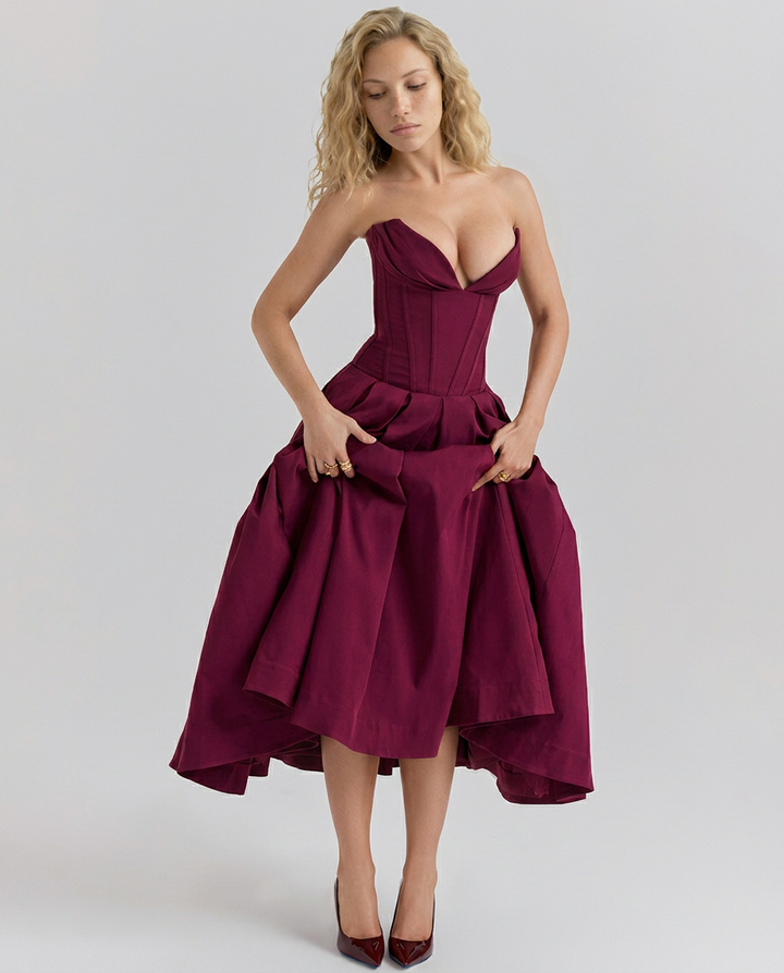 Kate | Strapless Tulle Midi Dress