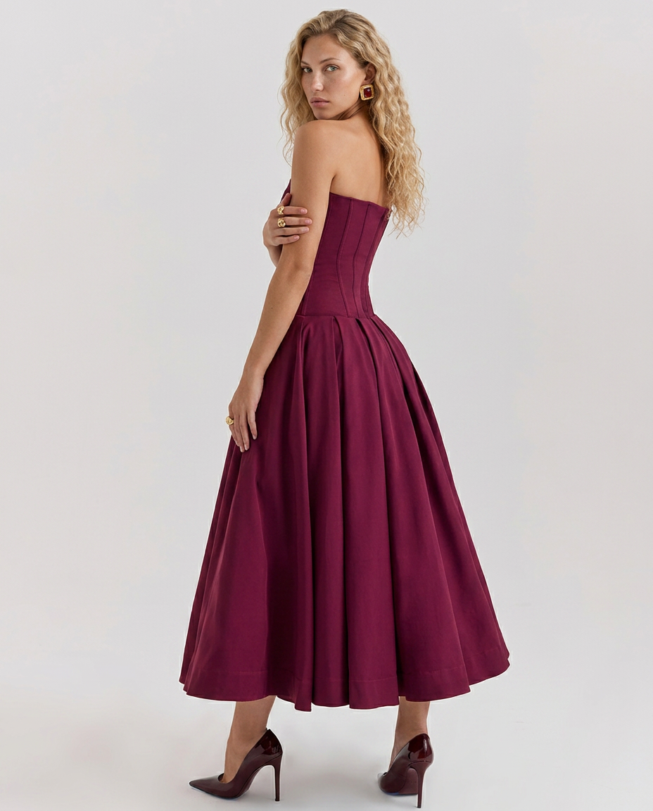 Kate | Strapless Tulle Midi Dress