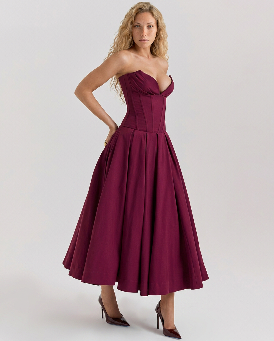 Kate | Strapless Tulle Midi Dress