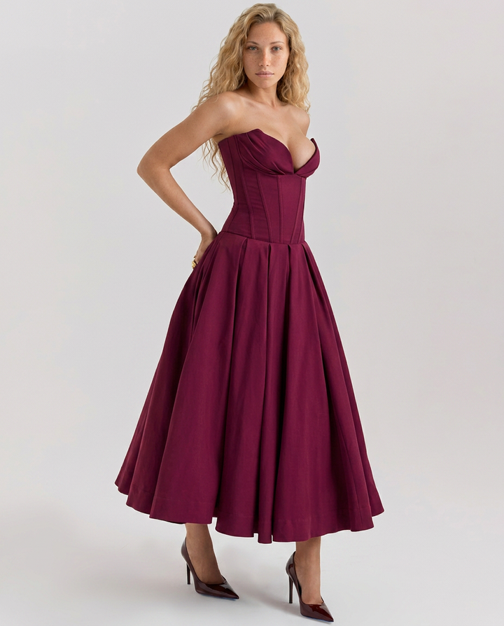 Kate | Strapless Tulle Midi Dress