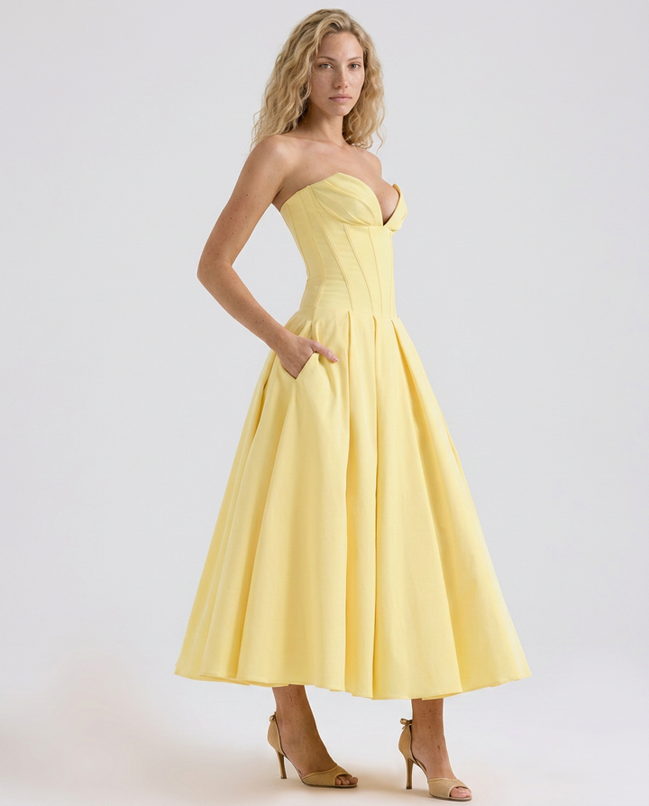 Kate | Strapless Tulle Midi Dress