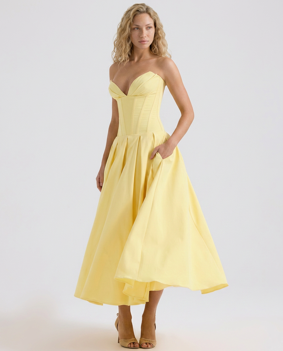 Kate | Strapless Tulle Midi Dress