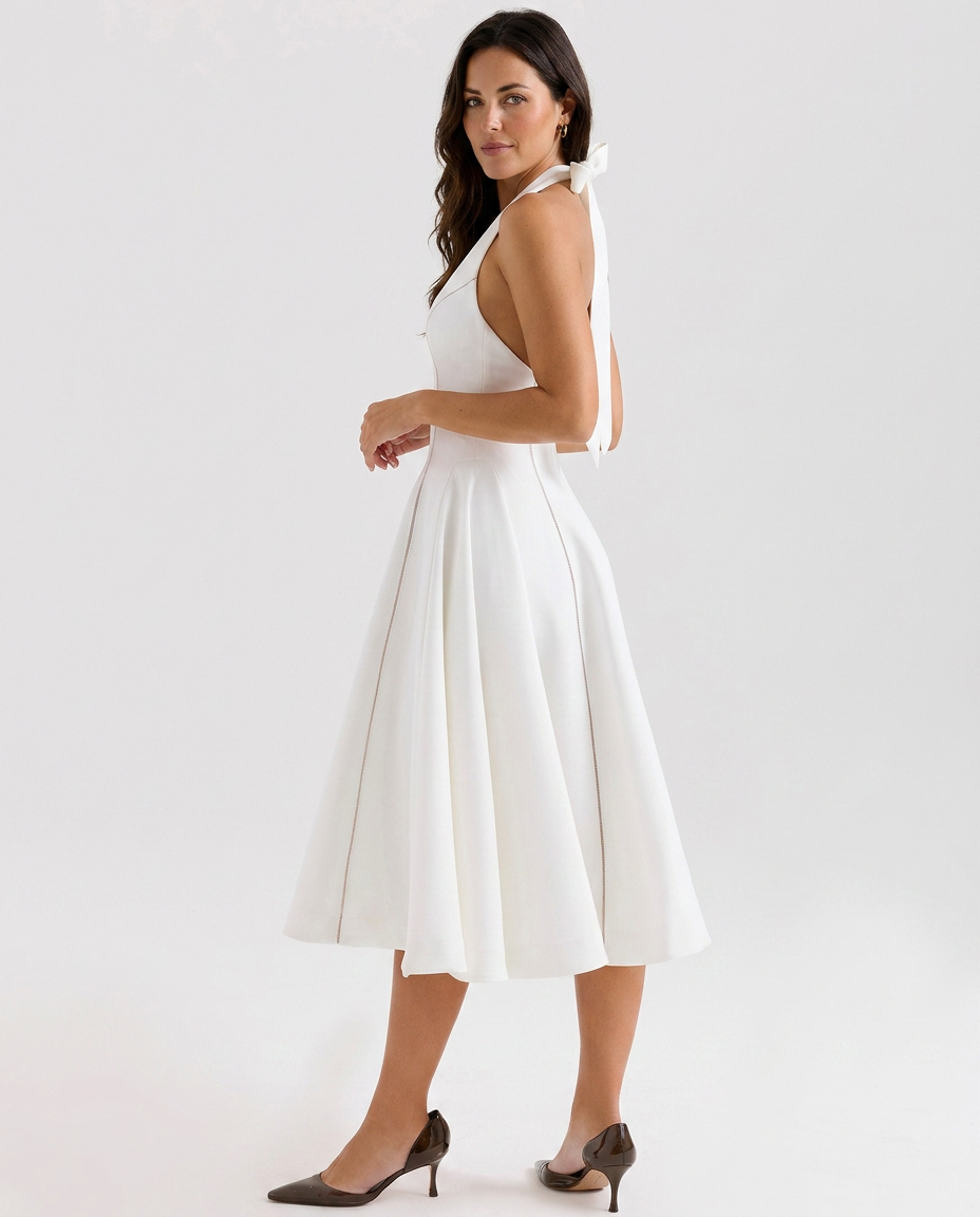 Carmella | Halter Neck Midi Dress with Ladder Trim