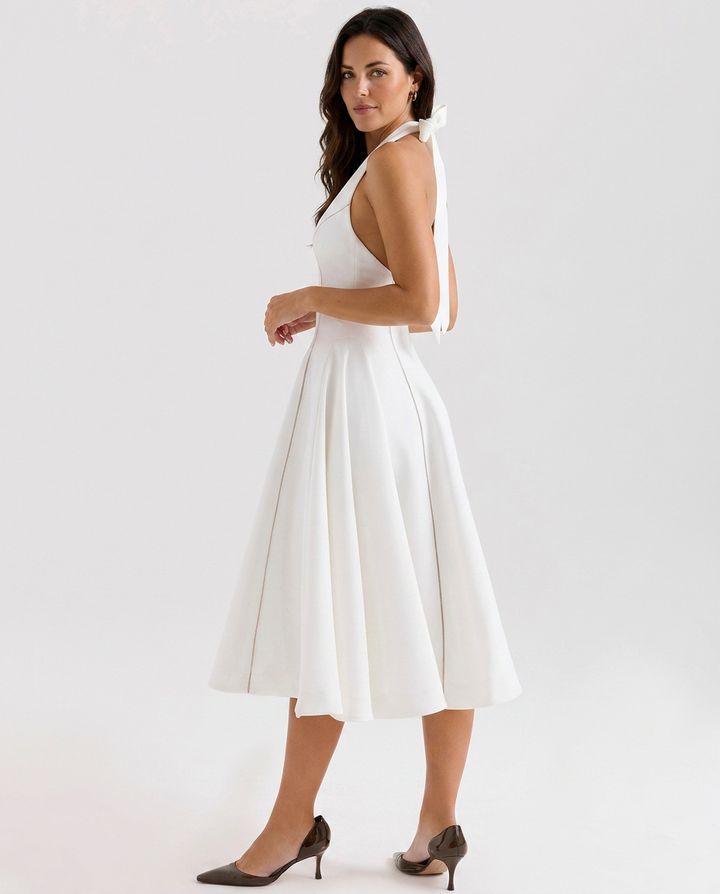 Carmella | Halter Neck Midi Dress with Ladder Trim