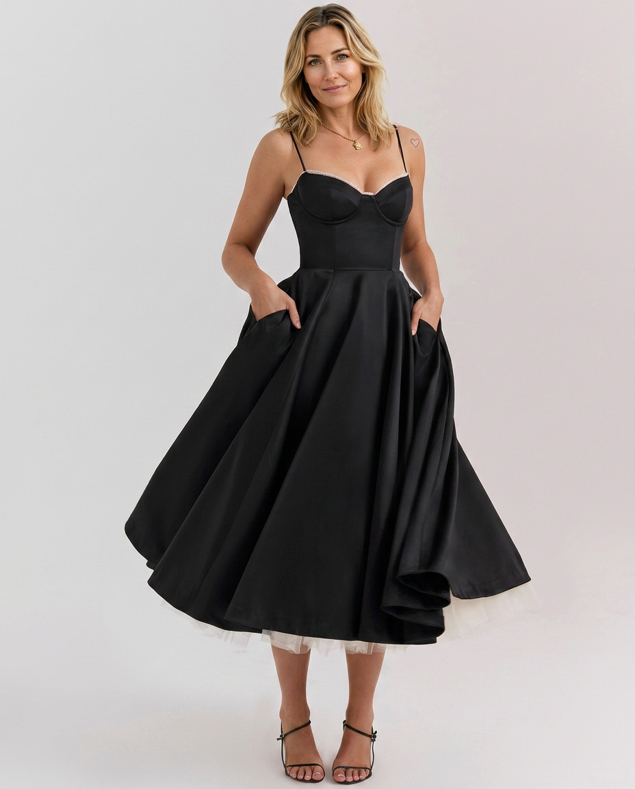 Janet | Tulle Midi Dress with Sweetheart Neckline