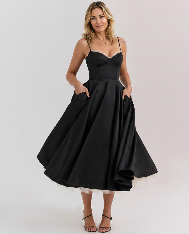 Janet | Tulle Midi Dress with Sweetheart Neckline