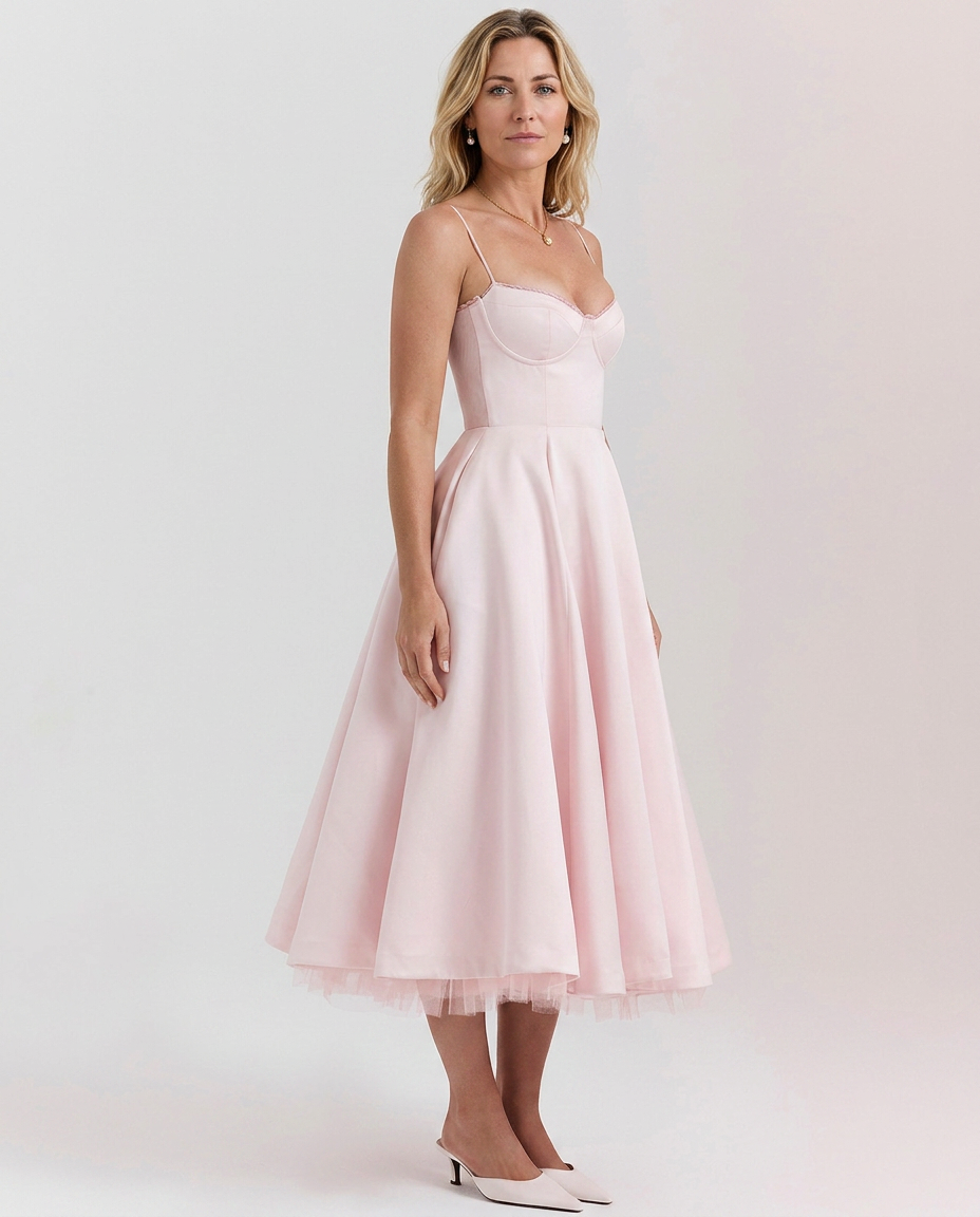 Janet | Tulle Midi Dress with Sweetheart Neckline