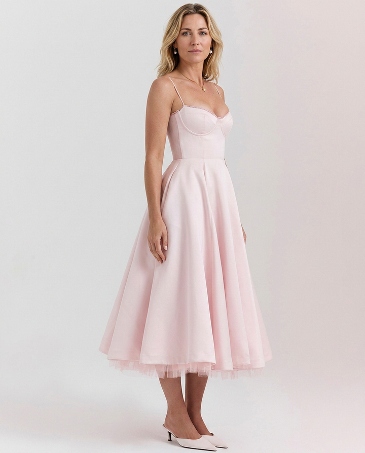 Janet | Tulle Midi Dress with Sweetheart Neckline