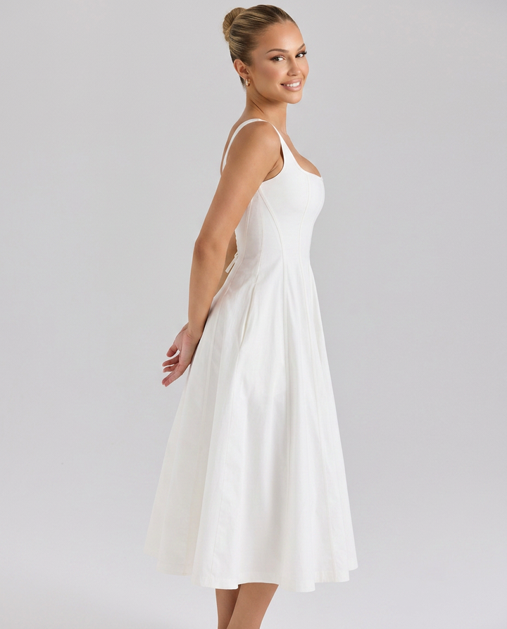 Zelma | Floral Printed Midi Sundress with Lace-Up Back