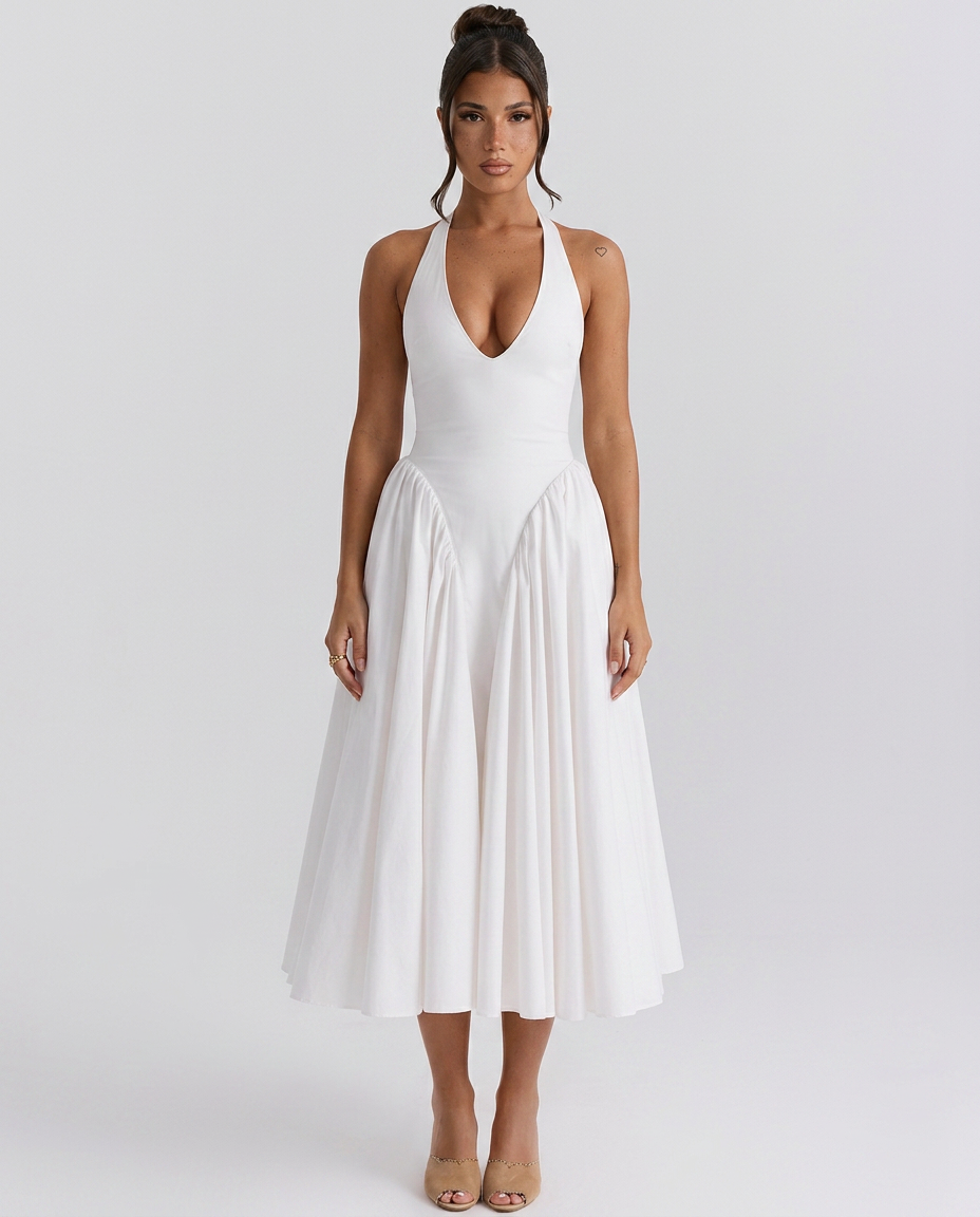 Jami | Halter Neck Midi Sundress with Tulle Underskirt