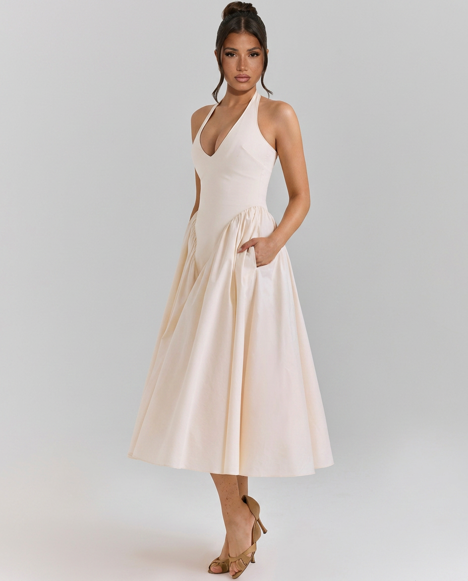 Jami | Halter Neck Midi Sundress with Tulle Underskirt