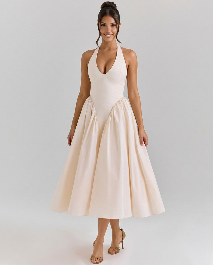 Jami | Halter Neck Midi Sundress with Tulle Underskirt