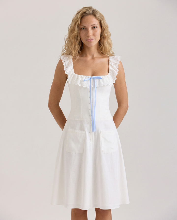 Casey | Broderie Anglaise Trim Midi Dress