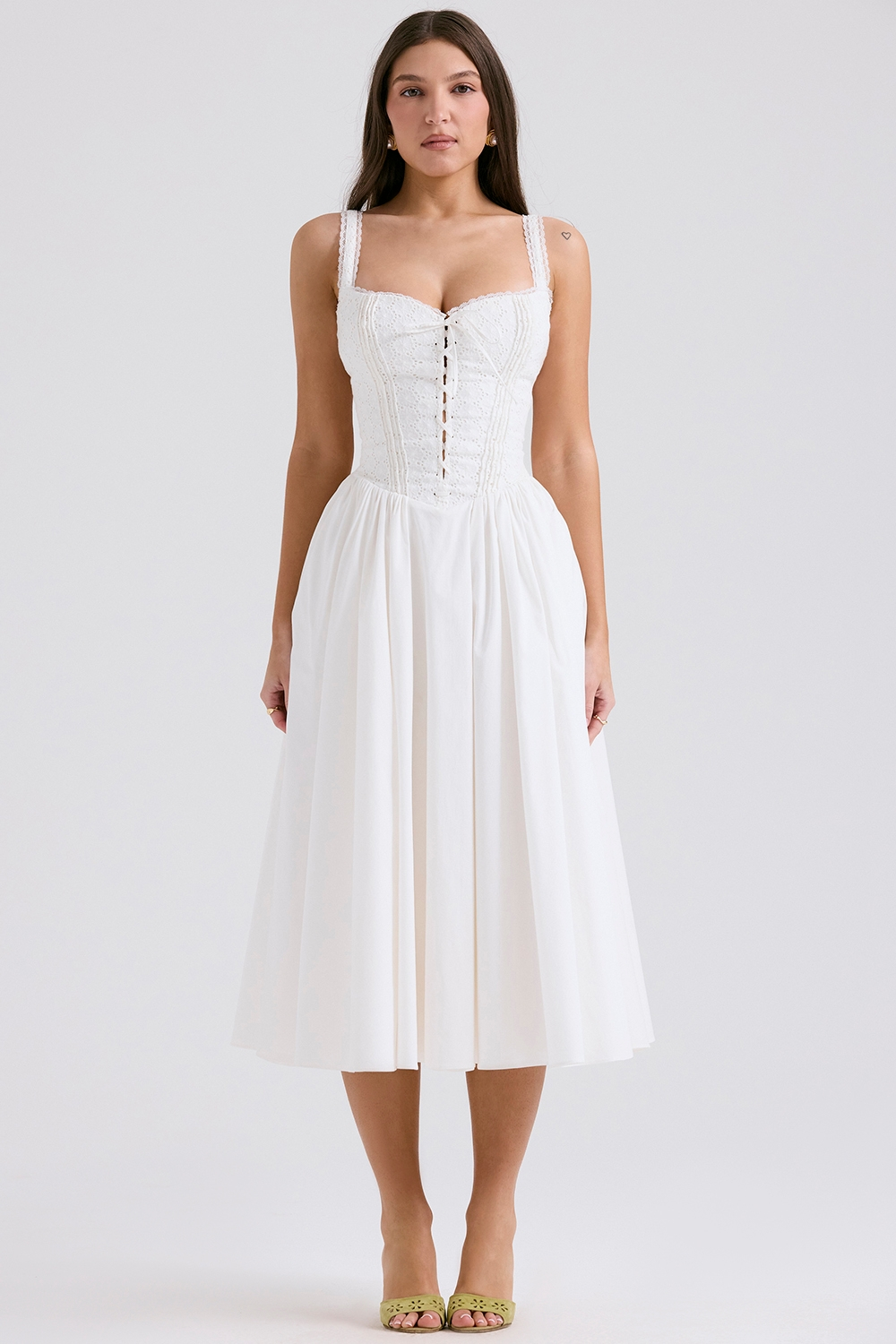 Lidia | Broderie Anglaise Cotton Midi Dress
