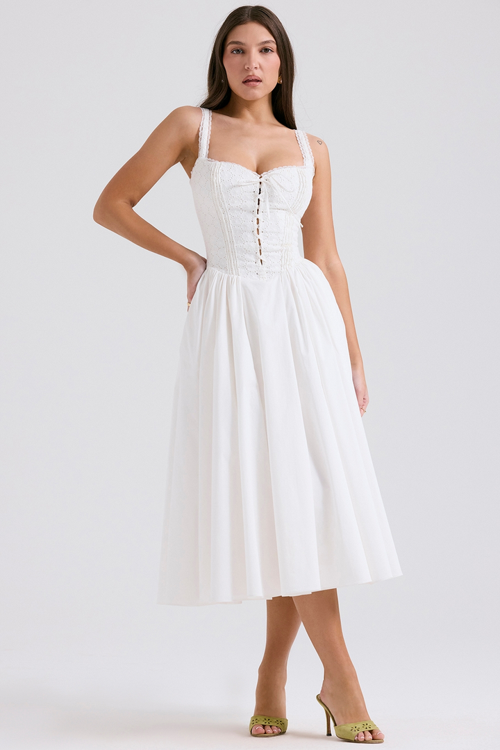 Lidia | Broderie Anglaise Cotton Midi Dress
