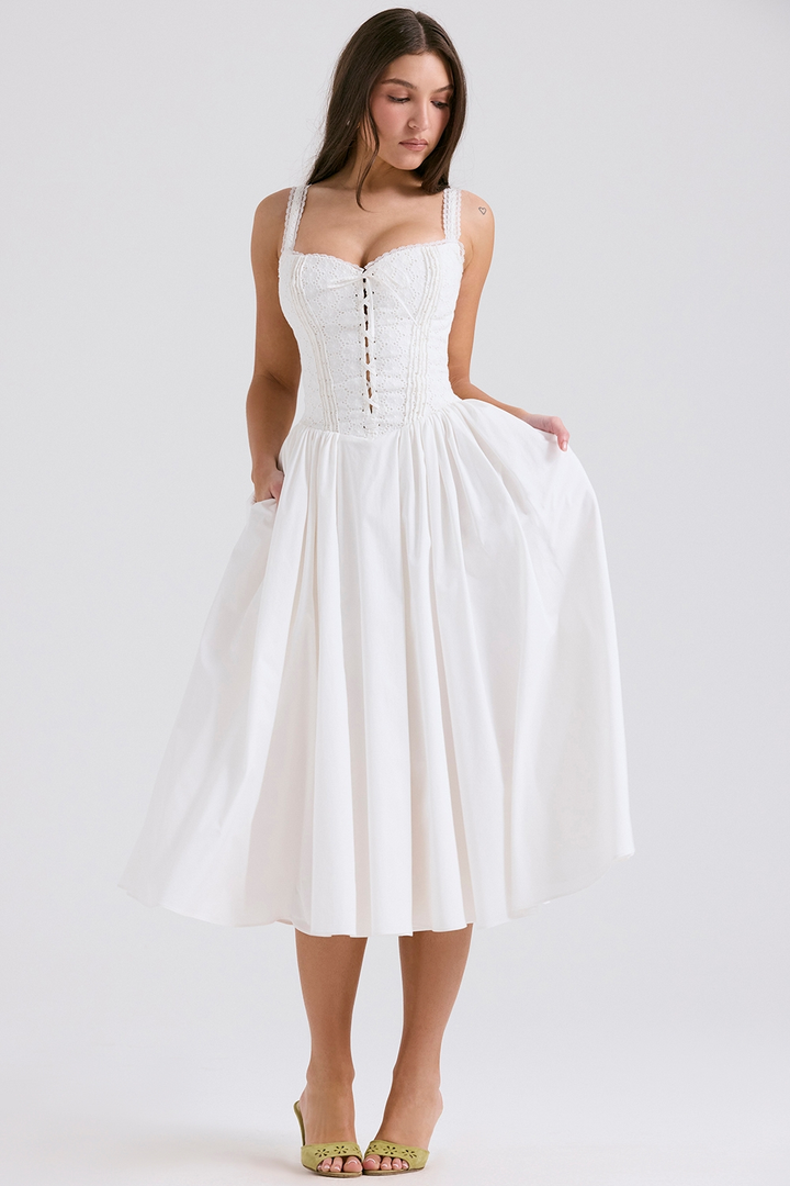 Lidia | Broderie Anglaise Cotton Midi Dress