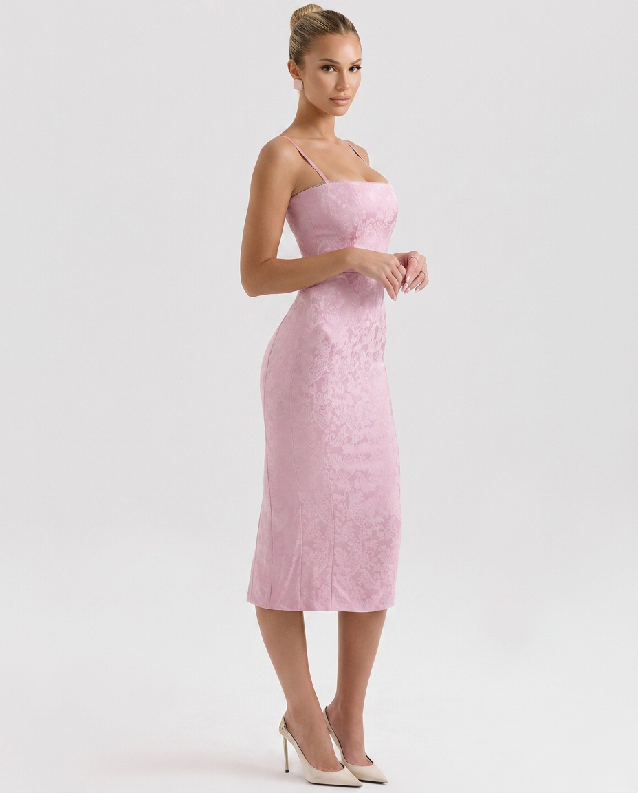 Cindy | Lace-Up Jacquard Midi Dress