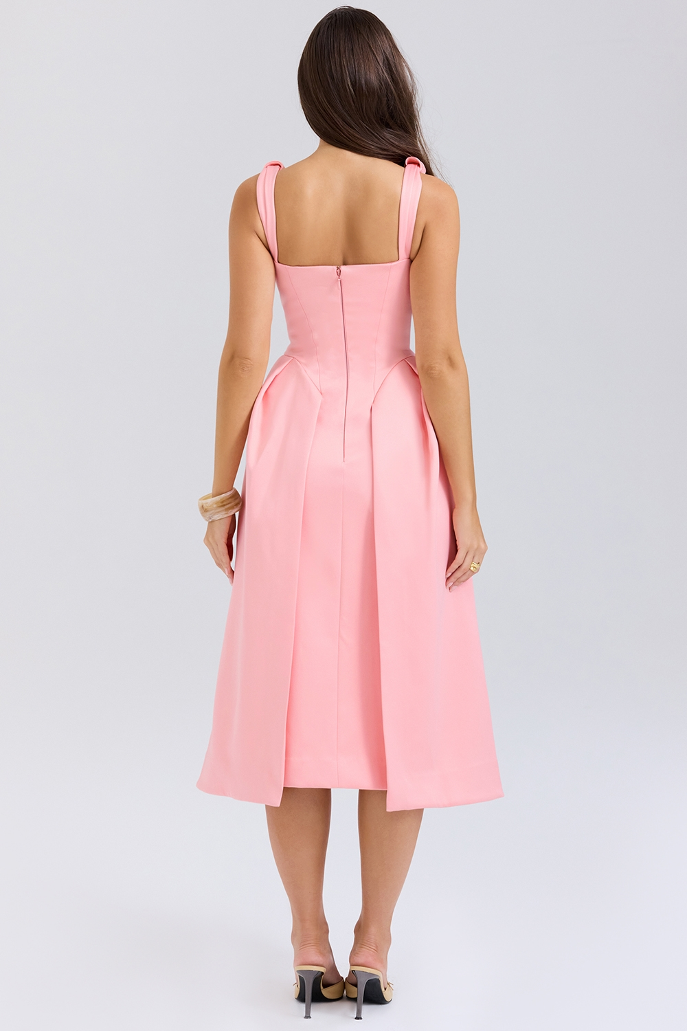 Carissa | Satin-Look Pleated Midi Dress with V-Neck Bodice