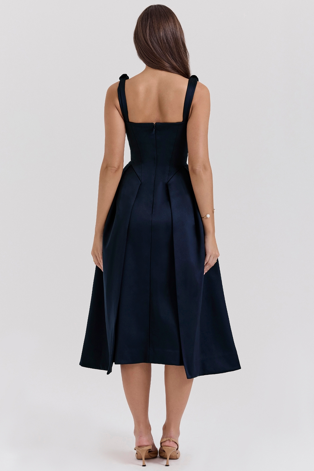 Carissa | Satin-Look Pleated Midi Dress with V-Neck Bodice