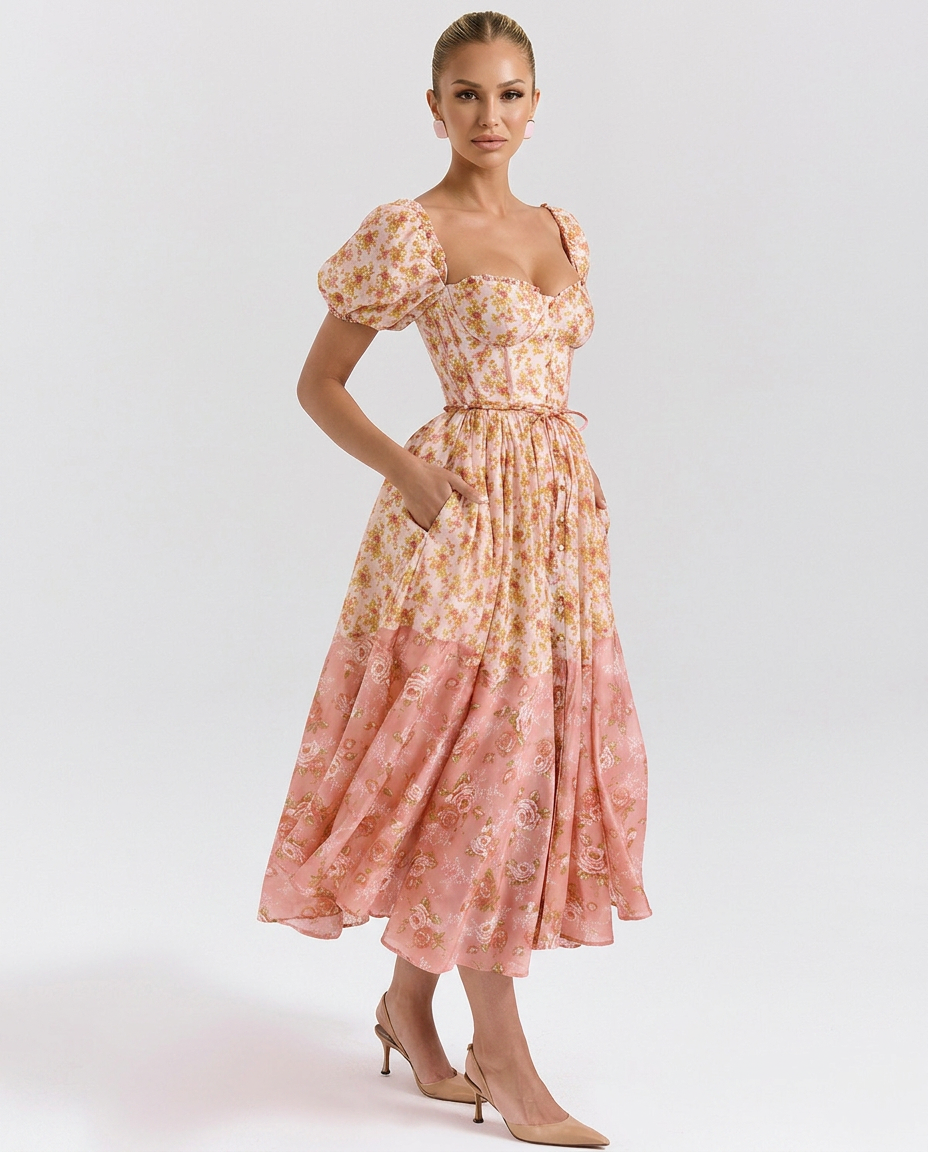 Mattie | Poppy Print Puff Sleeve Midi Sundress