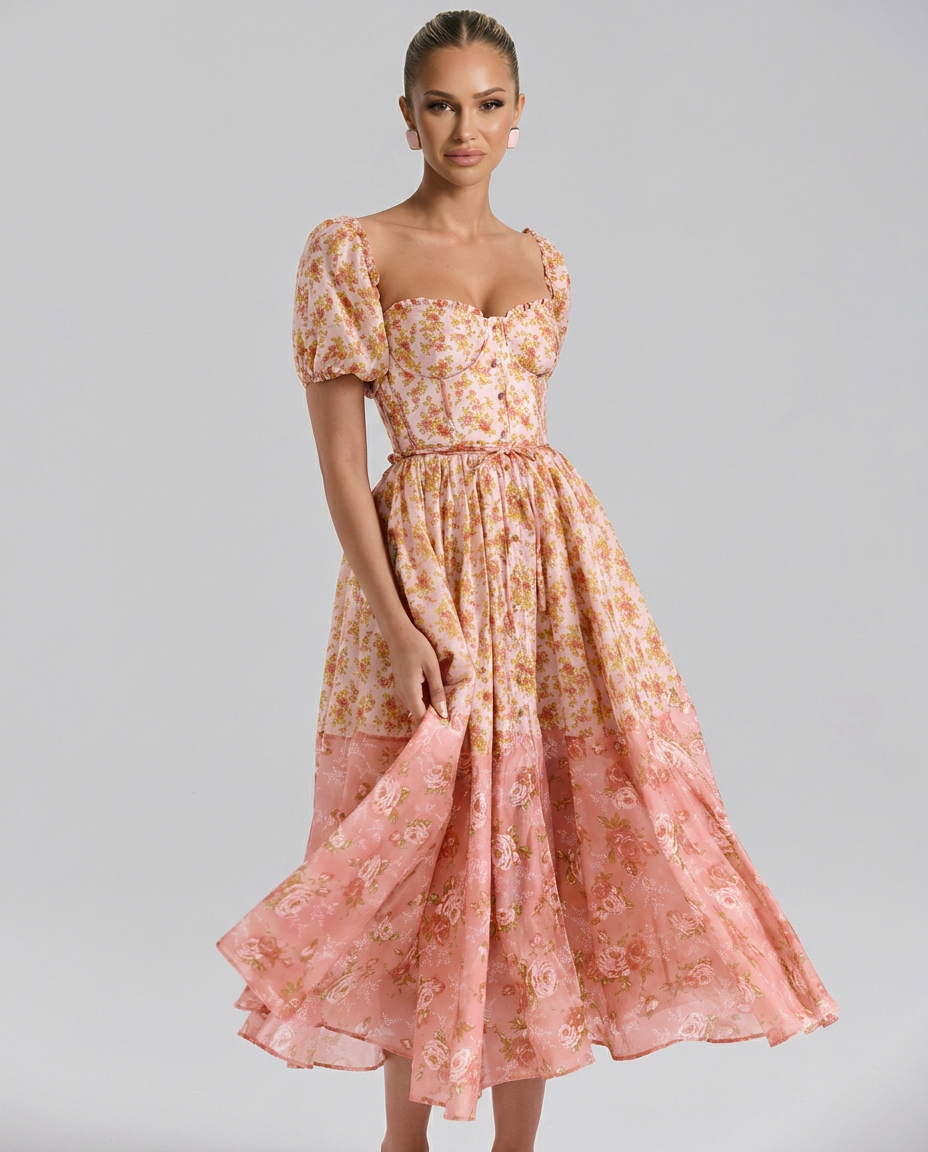 Mattie | Poppy Print Puff Sleeve Midi Sundress