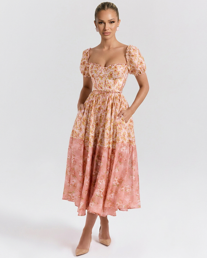 Mattie | Poppy Print Puff Sleeve Midi Sundress