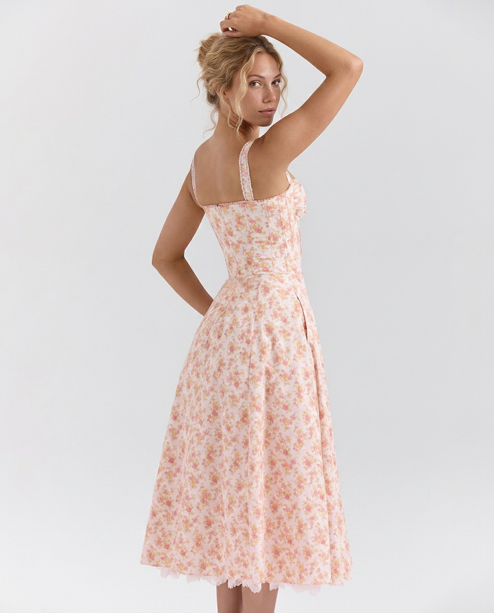 Rosie | Floral Print Cotton Corset Midi Dress