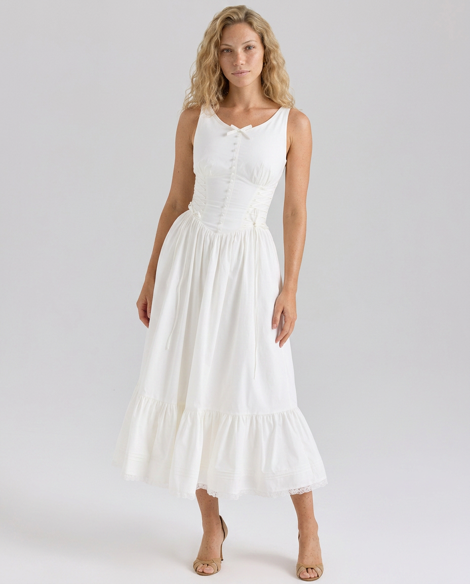Abby | Lace Up Midi Dress