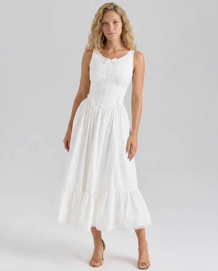 Abby | Lace Up Midi Dress