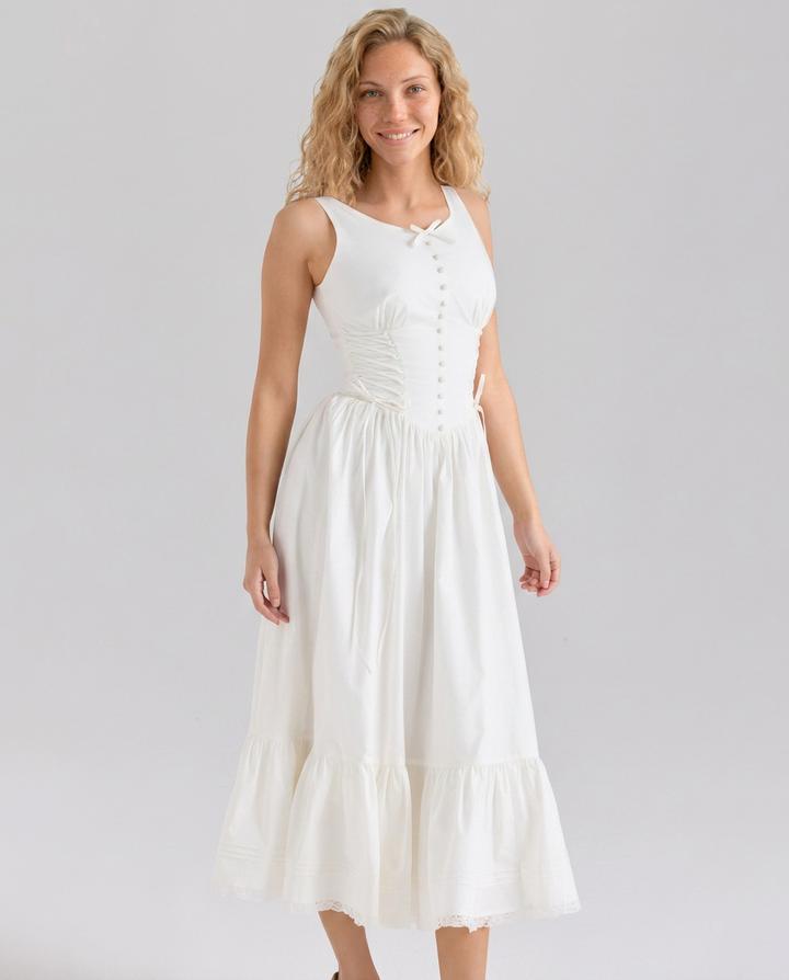 Abby | Lace Up Midi Dress