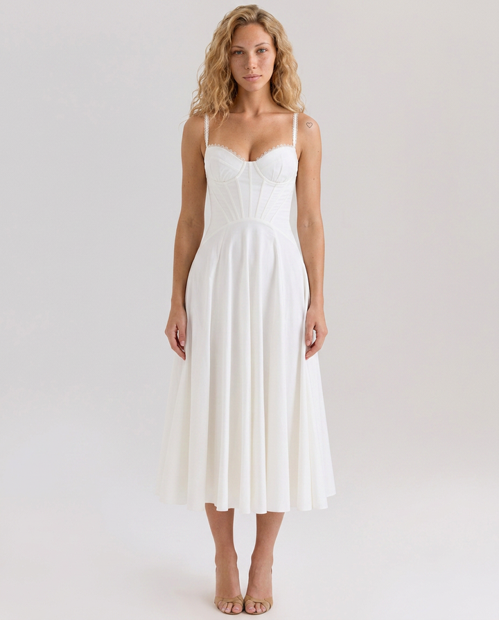 Sheree | Floral Print Midi Sundress with Lace-Up Back