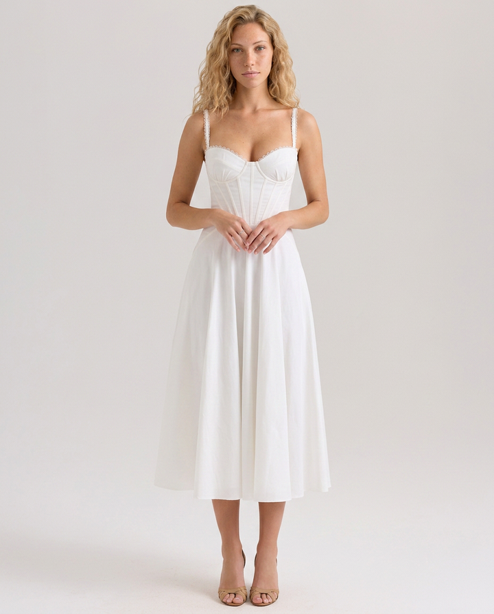 Sheree | Floral Print Midi Sundress with Lace-Up Back