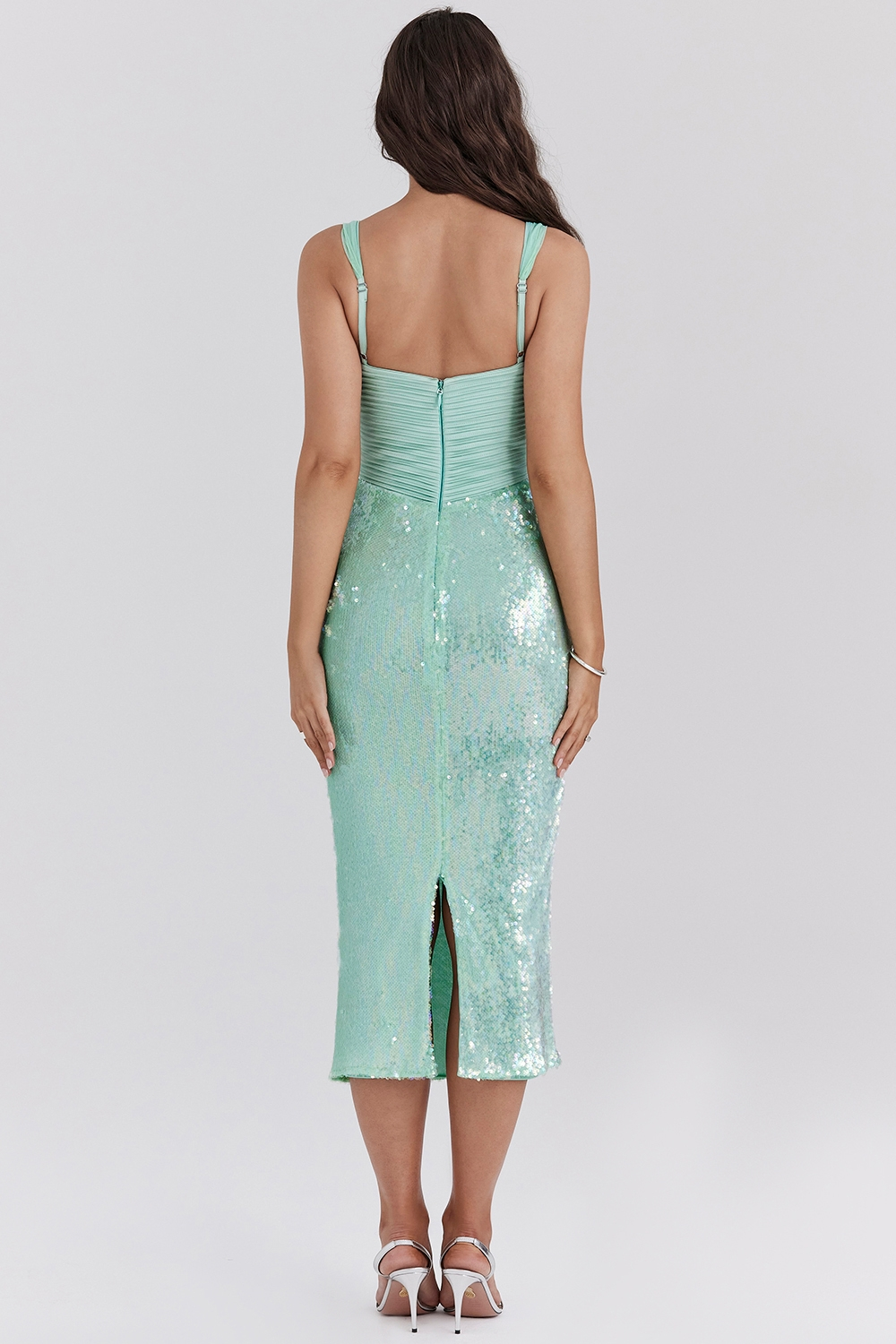 Joni | Sequin Corset Midi Dress with Plunge Neckline