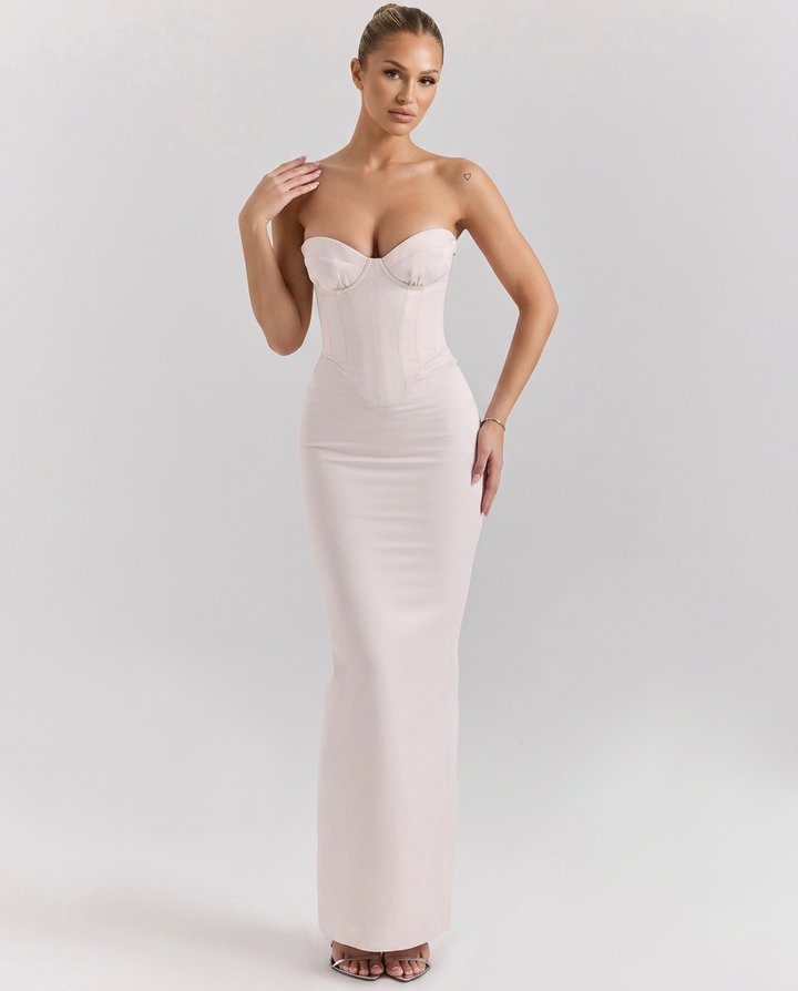 Diana | Satin-Look Midi Dress with Corset Bodice